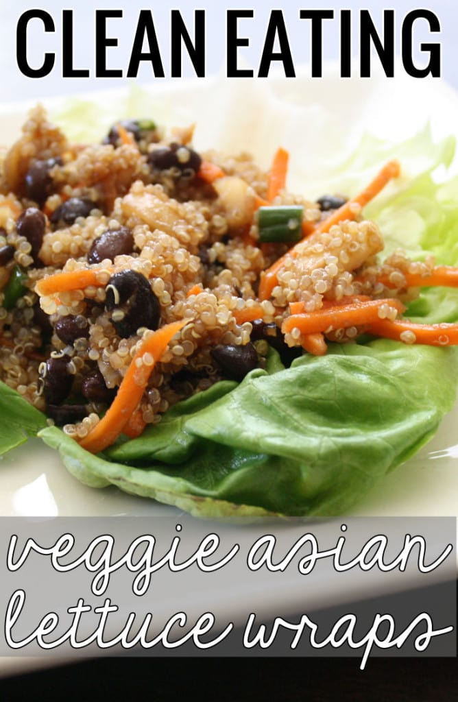 Clean Eating Veggie Asian Lettuce Wraps . Made with quinoa, black beans, water chestnuts, green onion, carrots, fresh ginger, coconut oil, and soy sauce. Promise you won't miss the calories!