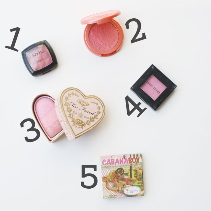 Favorite Summer Blushes - NYX Pinched, Tarte Tipsy, Too Faced Sweet Hearts, Bobbi Brown Peony, theBalm Cabana Boy