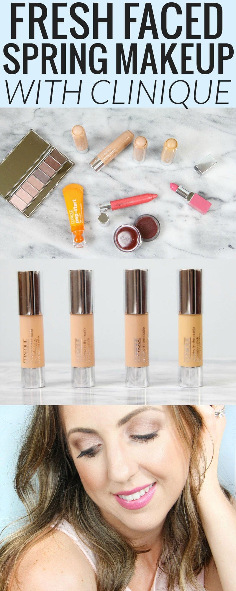 Fresh Faced Spring Makeup Look - these new Clinique Chubby in the Nude Foundation Sticks are amazing and have a skin-like finish!