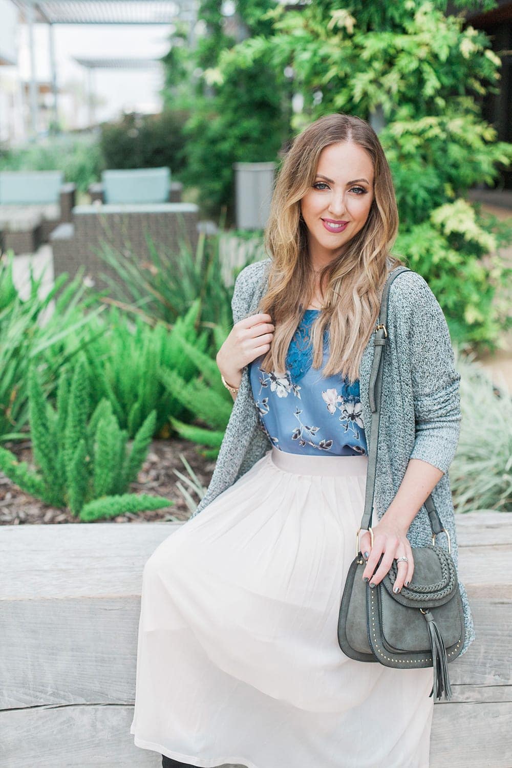 love this floral top with pleated skirt