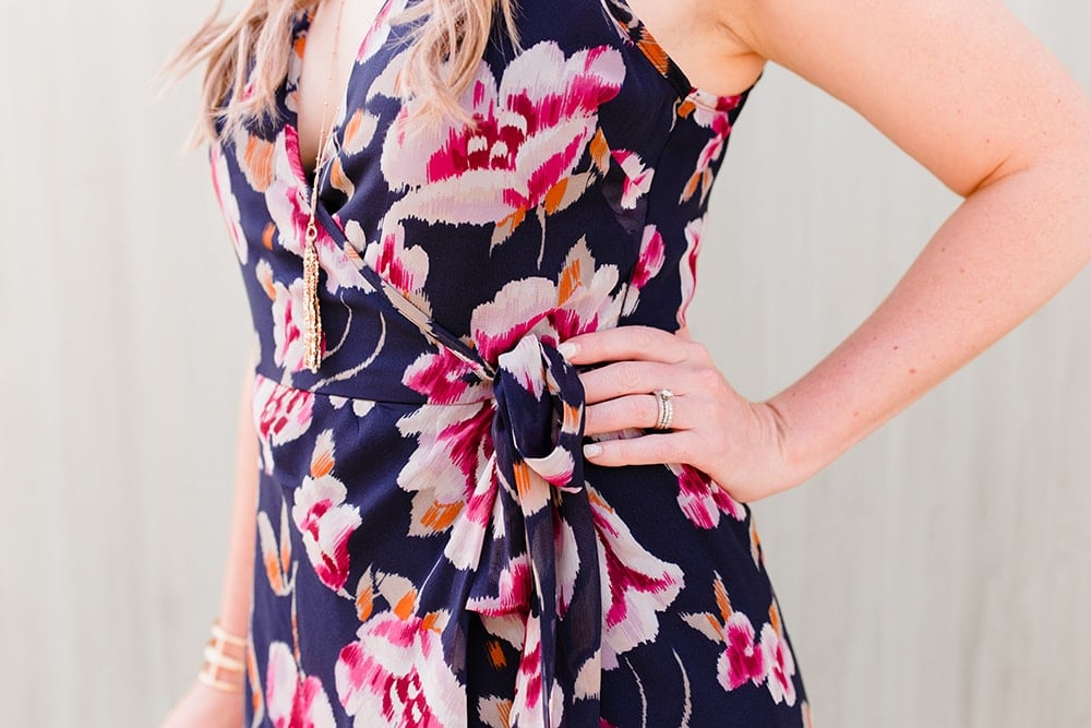 Houston lifestyle blogger Meg O. on the Go shares 3 perfect outfits for summer - this floral wrap dress is flattering on every body type