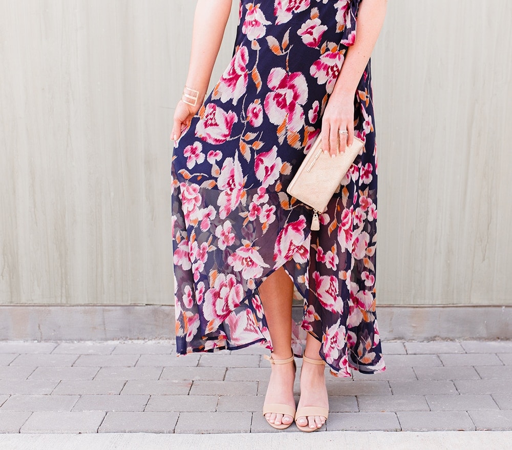 Houston lifestyle blogger Meg O. on the Go shares 3 perfect outfits for summer - this floral wrap dress is perfect to dress up and down