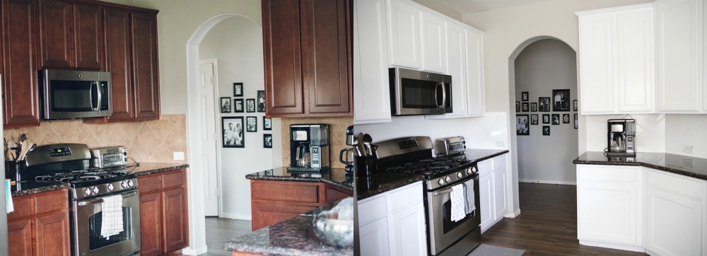Houston blogger Meg O. on the Go shares how she painted her entire kitchen for under $250 - before and after photo of the project