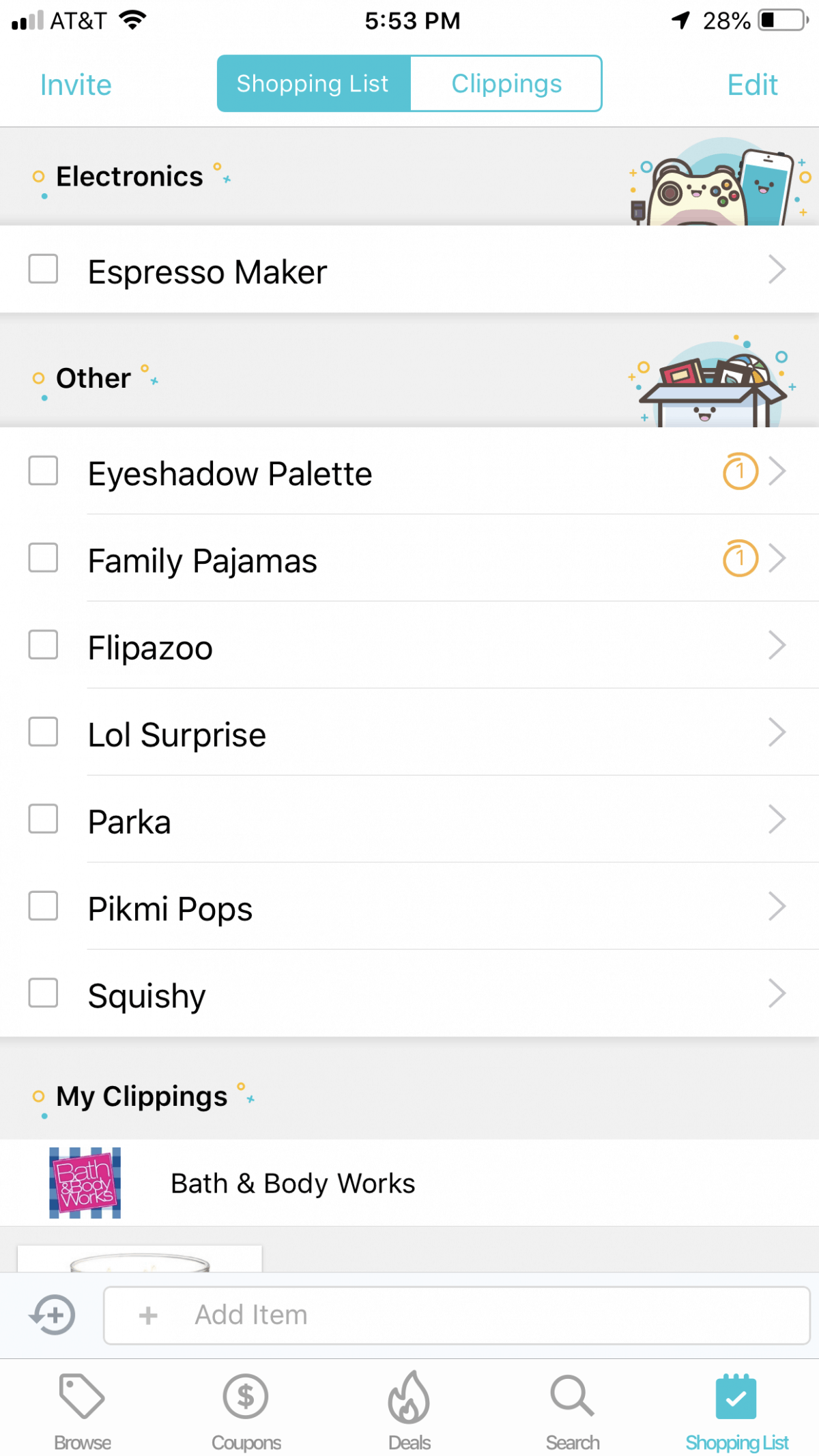 The shopping list feature in the Flipp app