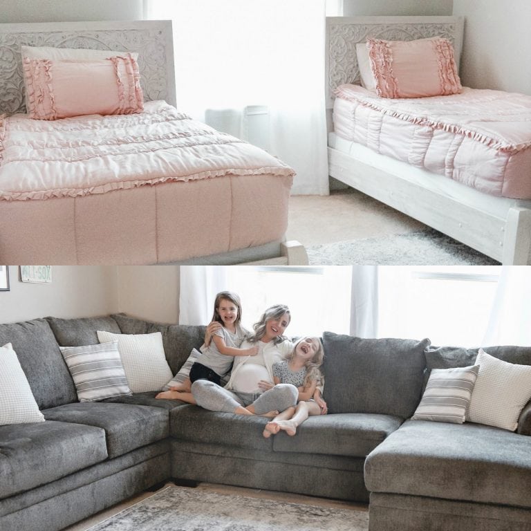Houston blogger Meg O. on the Go shares a girls' shared bedroom and playroom makeover with Exclusive Furniture Houston