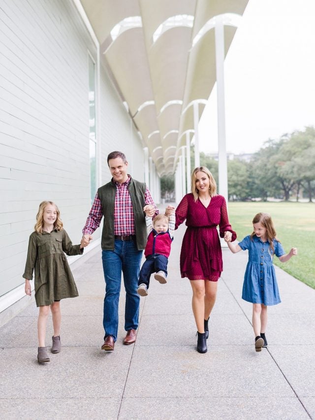 Fall 2021 Family Photoshoot Inspiration Wearing Red, Olive, and Denim