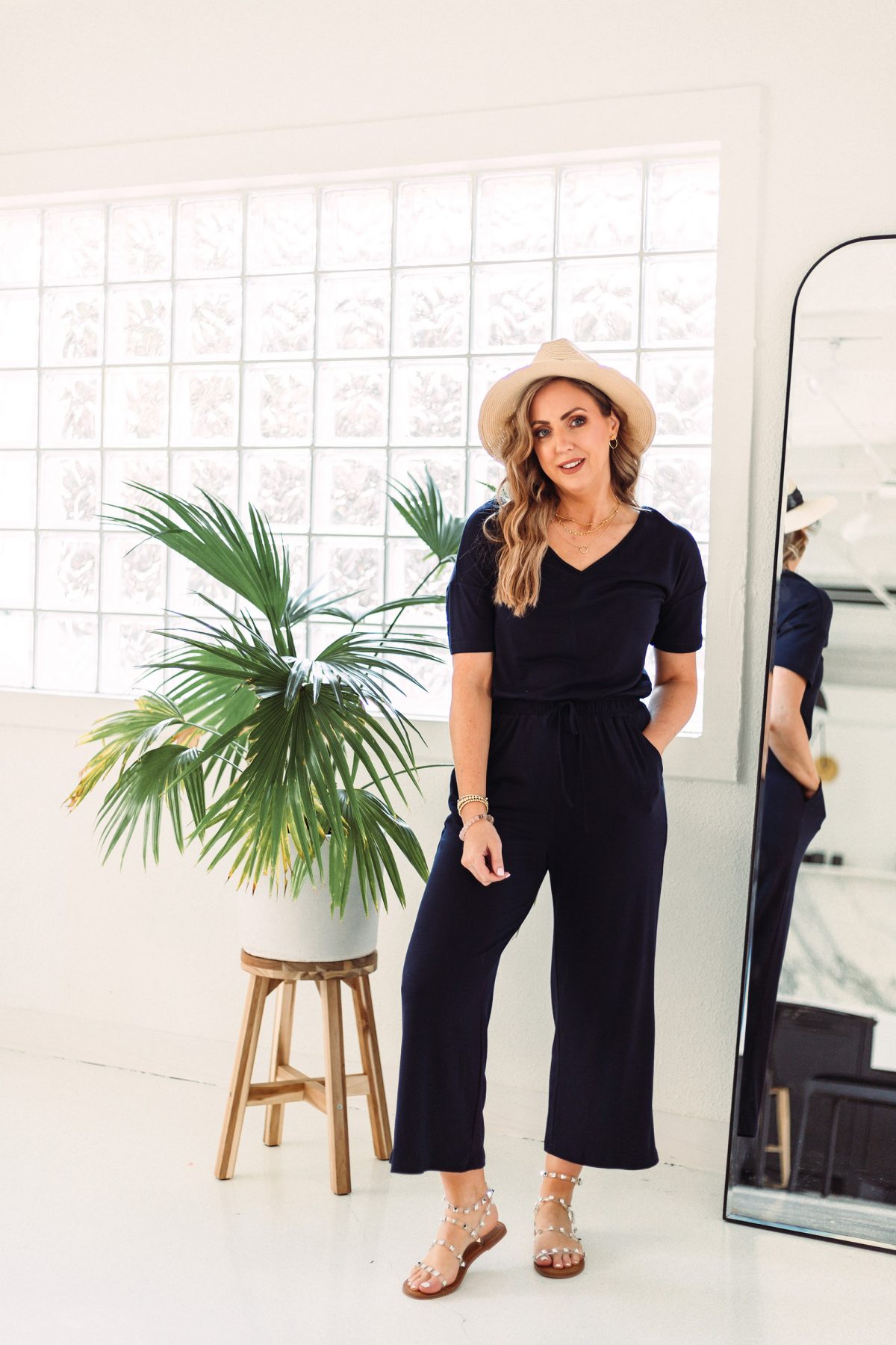 Texas influencer Meg O. shares Amazon fashion basics for spring and summer 2021 - this navy wide leg cropped jumpsuit is flattering and comfy!