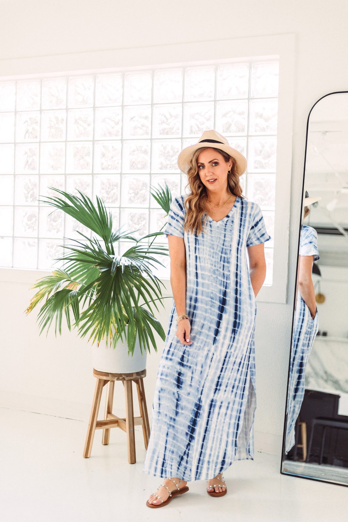 Texas influencer Meg O. shares Amazon fashion basics for spring and summer 2021 - this blue tie dye maxi dress is on trend and perfect for the beach.