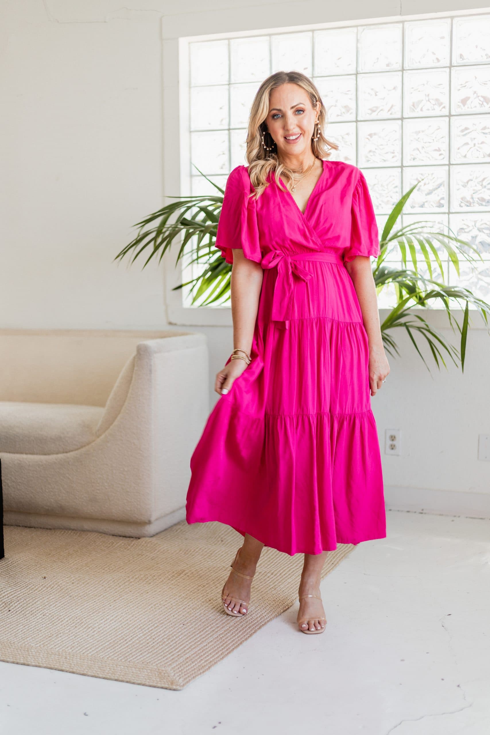 amazon hot pink dress Women's Dresses for Women Wedding Guest Dresses for Women One Shoulder Cut Waist Puff Sleeve Dress Dress for Women (Color : Pink, Size : Large) : Clothing, Shoes Hot Pink Satin Dress