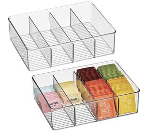 mDesign Plastic Stackable Tea Bag Storage Organizer Bin with 4 Divided Compartments